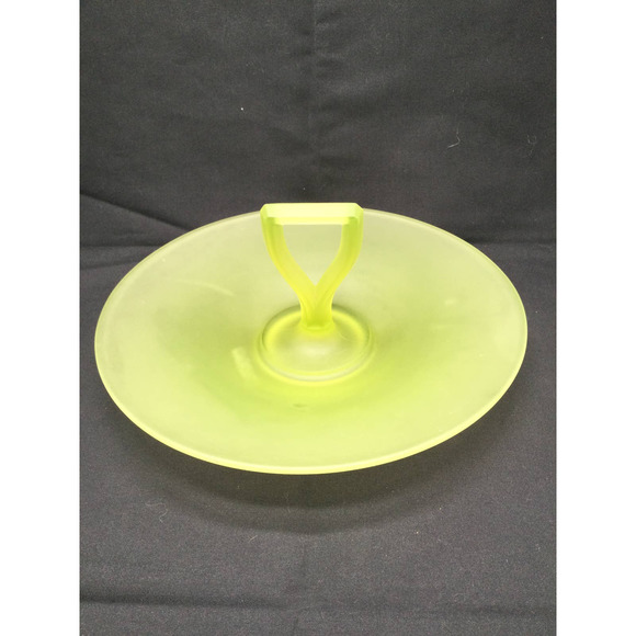 Vintage Frosted Vaseline Uranium Glass Serving plate with Middle handle - Picture 2 of 8